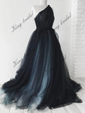 Black wedding dress Full black ash blue bridal gown Gothic wedding dress Tulle Beaded fantasy ball gown simple bridal gowns