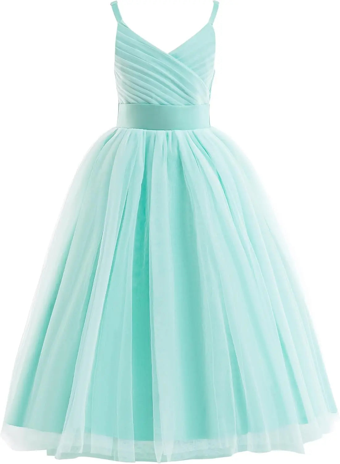 Vestido de tul con tirantes finos para niñas de flores, largo, corte A, para bodas, desfiles, princesas, fiestas de cumpleaños, vestidos de gala 