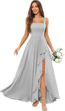Chiffon Ruffle Bridesmaid Dresses for Women Square Neck Formal Evening Dress with Slit elegant dress women for wedding party