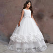 Vestido de princesa para niña de las flores, con apliques de tul blanco y lazo, sin mangas, para bodas, fiestas de cumpleaños, banquetes, vestidos de princesa. 