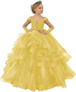 Long Sleeve Flower Girl Dresses Laces Applique Beaded Princess Pageant Dress Beaded Ruffle Tulle Kids Prom Party Gown