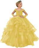 Long Sleeve Flower Girl Dresses Laces Applique Beaded Princess Pageant Dress Beaded Ruffle Tulle Kids Prom Party Gown
