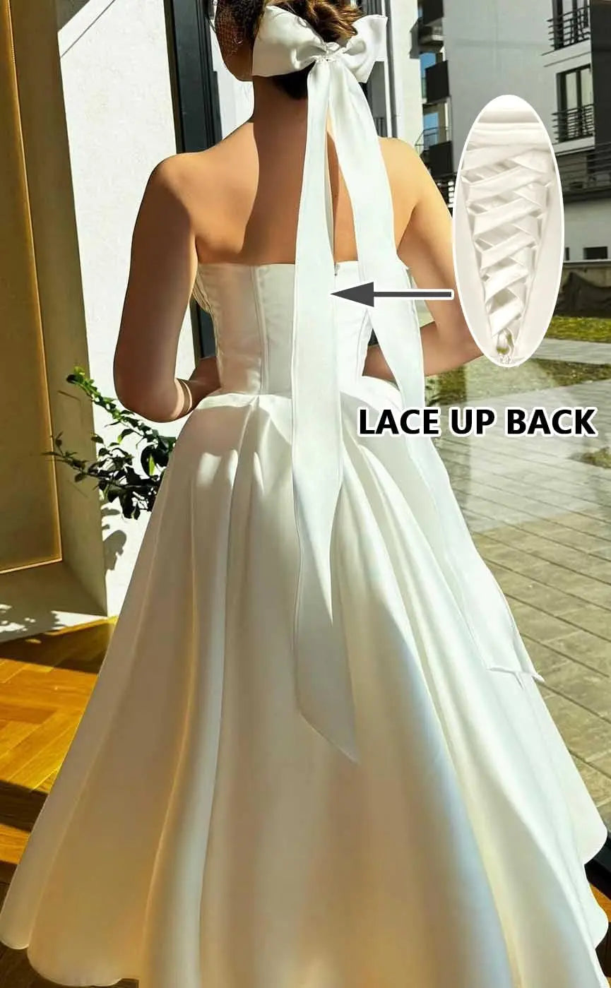 Strapless Prom Dresses 2025 Sweetheart Satin Tea Length Puffy Party Dresses for Women simple wedding dress short wedding dress