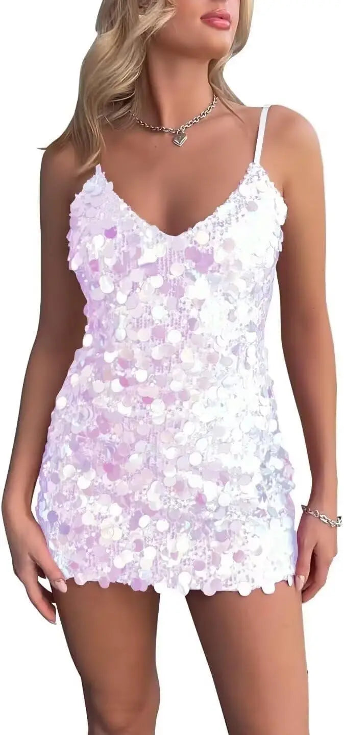 Sparkly Sequin Homecoming Dresses Short for Teens V Neck Spaghetti Straps Semi Formal Night Out Gown cocktail dresses