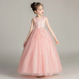 Princess Dress  Flower Girl Dresses Champagne Tulle Mesh Appliques Sleeveless For Wedding Birthday Party Banquet Princess Gowns