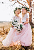 Vestido de niña de las flores Belle Flower Girl, vestido para niña de las flores, vestido de encaje para niña de las flores, falda larga de tul estilo bohemio, vestido de princesa en cascada 