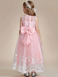 Pink Sequin White Appliques With Bow Sleeveless For Wedding Birthday Party Holy Communion Gowns Flower Girl Dresses