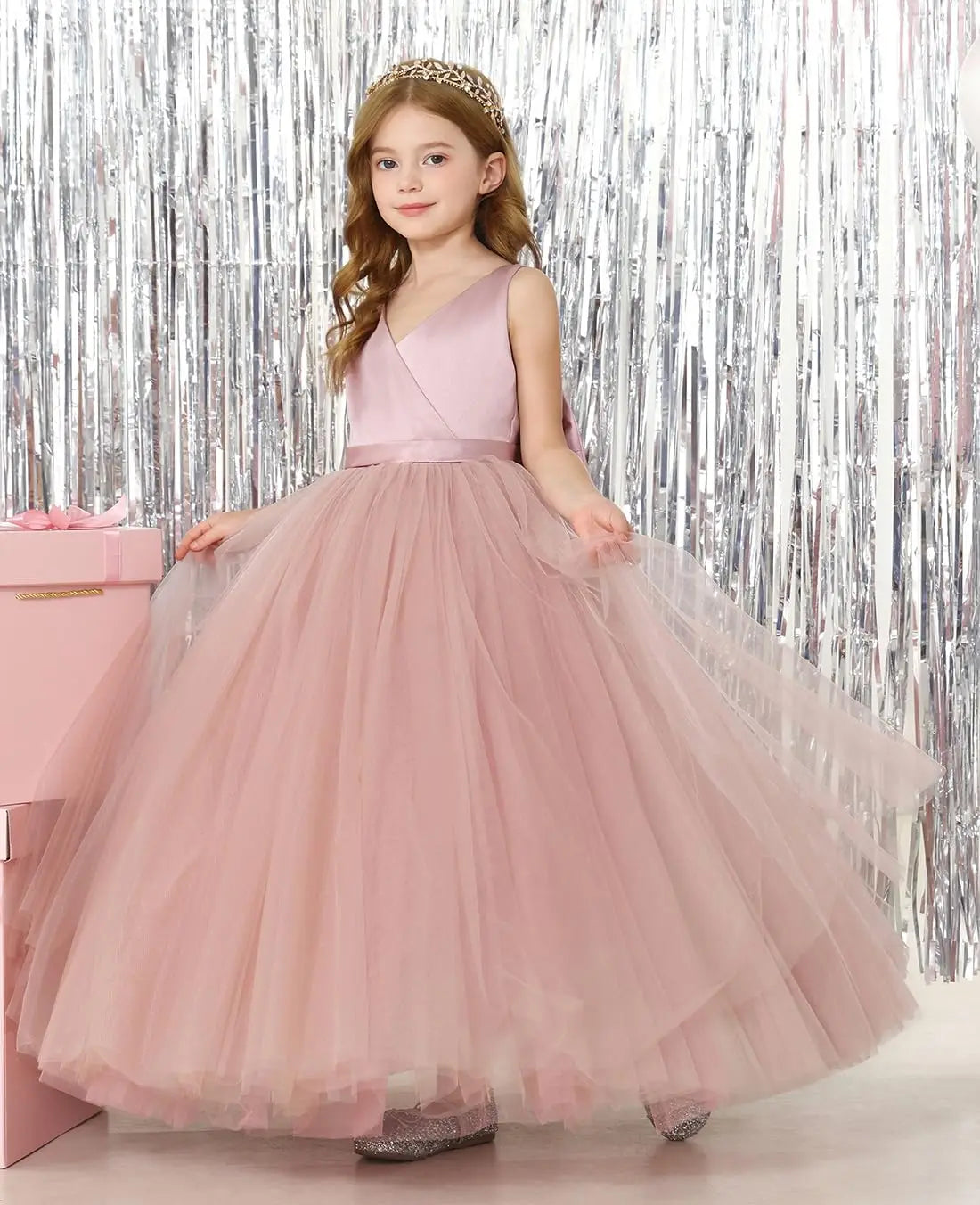 Satin Tulle Flower Girl Tutu Dress for Wedding Formal Holiday First Communion Dress with Bow pageant princess dresses for girls