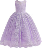 Full Lace Flower Girls Dress Long A Line Bridesmaid Wedding Tulle Dresses Birthday Formal Party Ball Gown girls party dress