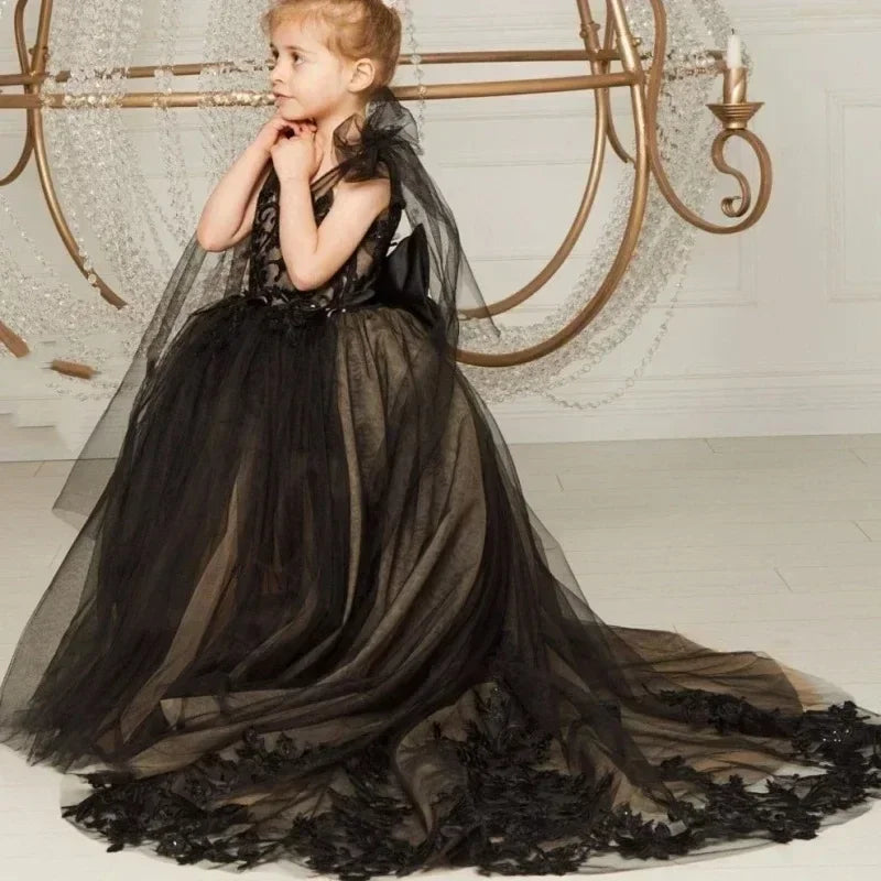 Vestidos de fiesta de primera comunión, vestido de princesa para niña de las flores para boda, apliques de encaje de tul, largo hasta el suelo, para bebés y niños, fiesta de cumpleaños 