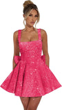 Vestidos de fiesta de graduación con lentejuelas brillantes para adolescentes, con lazo, cortos y abullonados.