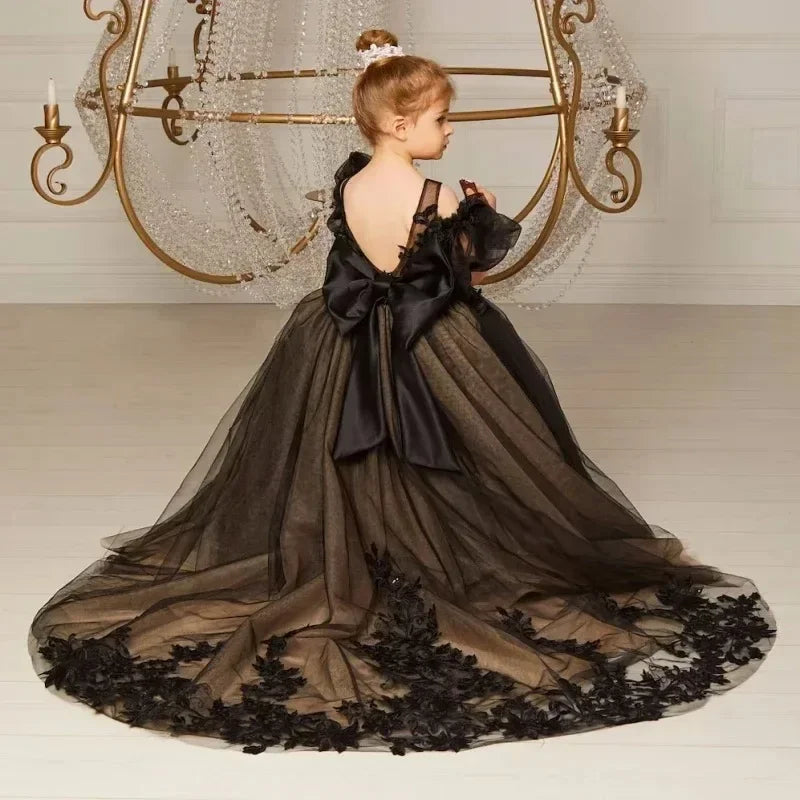 Vestidos de fiesta de primera comunión, vestido de princesa para niña de las flores para boda, apliques de encaje de tul, largo hasta el suelo, para bebés y niños, fiesta de cumpleaños 