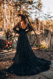 Sequin A-Line Black Wedding Dress for Bride- Black Sparkle Wedding Gown, Gothic Wedding Dress, Black Prom Dress | Mermaid