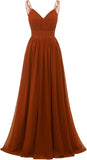 Chiffon-Spitze Brautjungfernkleider lang für Damen V-Ausschnitt Plissee Tüll Träger A-Linie Abschlussball Abend Hochzeit formelle Kleider 