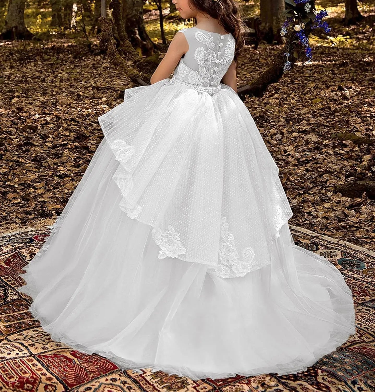 Vestido de niña de flores de tul con apliques de princesa, falda de tul abullonada, vestidos sin mangas para desfiles infantiles, vestidos de baile 