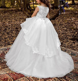 Vestido de niña de flores de tul con apliques de princesa, falda de tul abullonada, vestidos sin mangas para desfiles infantiles, vestidos de baile 