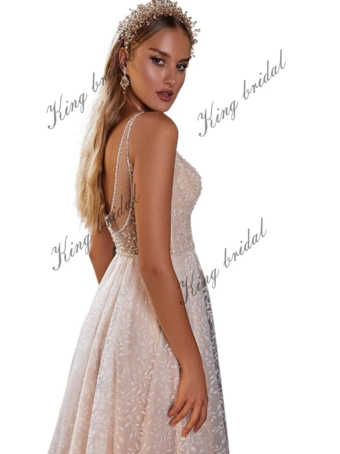 Vestido de novia brillante, vestido de novia de corte A con bordado de cristales, vestidos de novia sin espalda, vestido con brillo, vestido de novia personalizado 