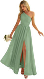 Women's One Shoulder Bridesmaid Dresses for Wedding Chiffon Side Split Reched Formal Evening Dress Sleeveless