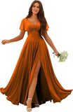 Custom Made Flutter Sleeves Split Bridesmaid Dresses with Slit Long V Neck Empire Waist Formal Evening Dress for Women Wedding