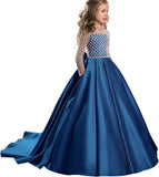 Ball With Bow Satin Floor Length Girl Kids Birthday Party First Holy Communion Gowns Elegant Flower Girl Dresses for Wedding
