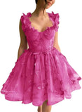 3D-Schmetterlings-Tüll-Heimkehrkleid für Teenager – A-Linie, kurz, Abschlussball, Cocktailkleid, Hochzeitsparty, Kleider mit Schnürung am Rücken 