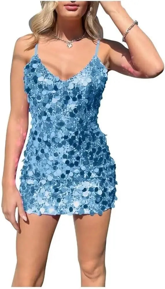 Sparkly Sequin Homecoming Dresses Short for Teens V Neck Spaghetti Straps Semi Formal Night Out Gown cocktail dresses