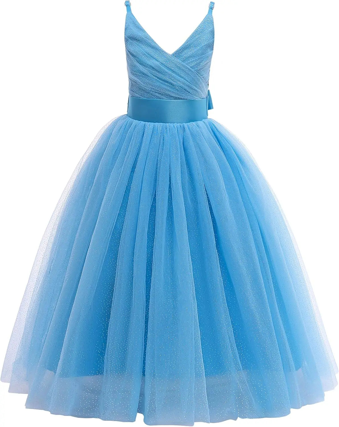 Vestido de tul con tirantes finos para niñas de flores, largo, corte A, para bodas, desfiles, princesas, fiestas de cumpleaños, vestidos de gala 