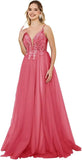 Vestidos de fiesta de tul con escote en V profundo para mujer, tirantes finos, apliques de encaje, vestidos de noche largos de corte A 