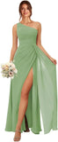 One Shoulder Bridesmaid Dresses for Women Long Ruched Chiffon A Line Formal Evening Dress with Slit prom dresses