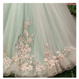 Mint Green Lace Beaded Pleated Wedding Elegant 3D Floral Child First Communion Party Dress Fluffy Tulle Flower Girl Dress