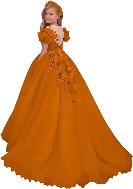Tulle Flower Girl Dresses for Wedding Girls First Communion Dress Puff Sleeves Ball Gown girls dresses for party and wedding
