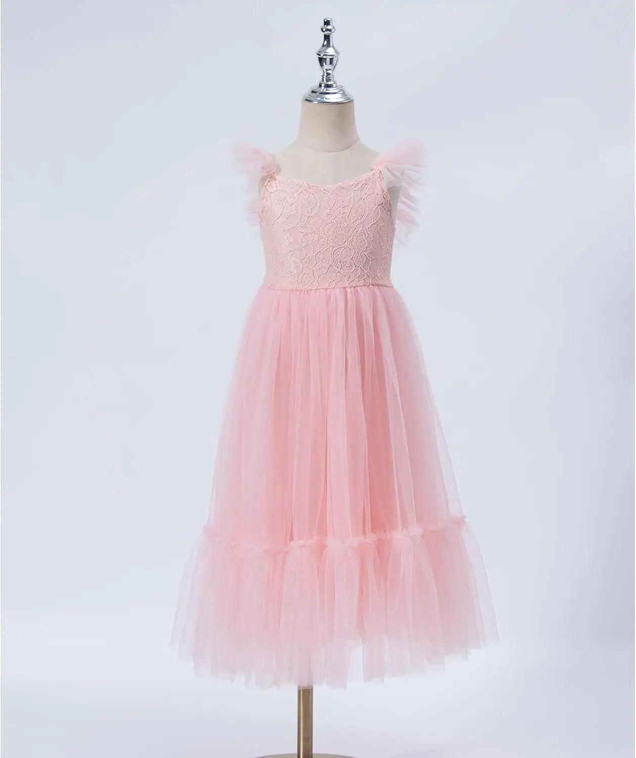 Mädchen A-Linie Gerades Tüll Tutu Kleid Binden Zurück Sommer Ärmelloses Spitzen Blumenmädchenkleid für Geburtstagsparty Prinzessinnenkleid 