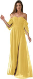 Vestido de dama de honor de talla grande con hombros descubiertos, de gasa, formal, con abertura, elegante, para invitada de boda 