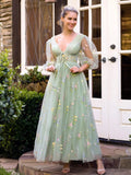 Hot Sale Fairy Green Floral Embroidery Prom Dress with Back Lacing-Elegant Sweetheart Evening Gown for Women Party & Weddings
