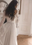 Glitter Prom Dresses Simple Long Sleeve Wedding Dresses for Bride A Line Princess Ball Gown with Slit simple wedding dress