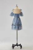 Flower Embroidery Tulle Short Homecoming Dresses for Teens 2026 Mini Spaghetti Straps Formal Prom Party Gown Junior Bridesmaid