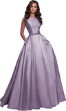 Damen A-Linie Satin Ballkleid Langes Ballkleid Gerafftes Perlenbesetztes Abendkleid Formales Partykleid mit Taschen 