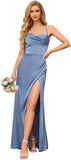 Cowl Neck Satin Bridesmaid Dresses for Women Mermaid Corset Prom Dress Long Formal Evening Gown with Slit Wedding Party Gowns