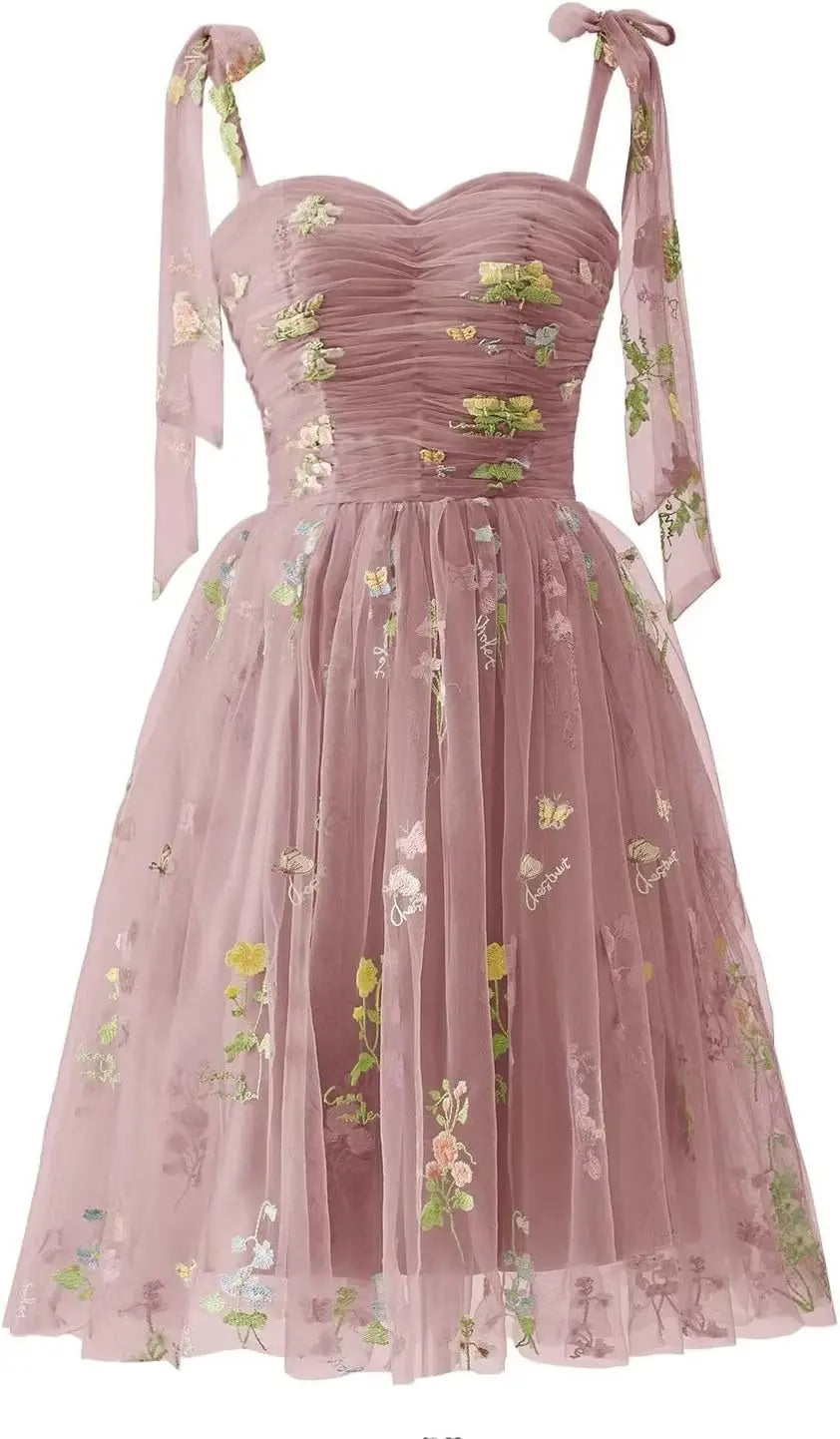 Flower Embroidery Tulle Short Homecoming Dresses for Teens Mini Spaghetti Straps Formal Prom Evening Party Gown cocktail dress