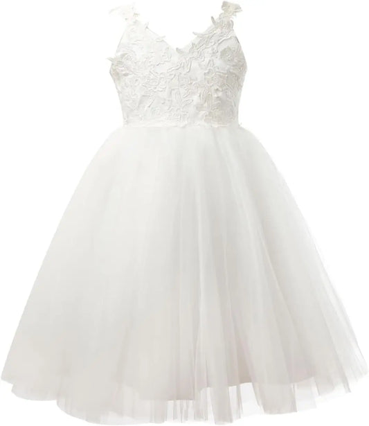 Ivory Lace Tulle Backless Wedding Flower Girl Dress Junior Bridesmaid Dresses princess Gowns girls party baby Communion Gowns