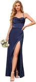 Cowl Neck Satin Bridesmaid Dresses for Women Mermaid Corset Prom Dress Long Formal Evening Gown with Slit Wedding Party Gowns