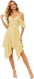 Women's Off Shoulder Chiffon Junior Bridesmaid Dresses Short Pockets Ruffle A Line Formal Dresses with Slit Wedding Party Gown