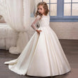 Apliques de satén blanco con patrón de manga larga para bodas, fiestas de cumpleaños, vestidos de primera comunión y vestidos de niña de las flores. 