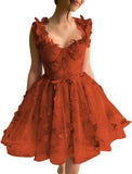 3D-Schmetterlings-Tüll-Heimkehrkleid für Teenager – A-Linie, kurz, Abschlussball, Cocktailkleid, Hochzeitsparty, Kleider mit Schnürung am Rücken 