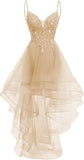 Lace Applique Homecoming Dresses 2025 High Low Spaghetti Straps Tulle Short Prom Dress for Teens Glitter Quinceanera Dress Gowns