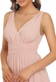 Womens Bridesmaid Dress V-Neck Sleeveless A Line Chiffon Floor Length Formal Dress wedding guest dress  ball gown