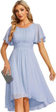 Vestido de gasa con cuello redondo y cintura plisada para mujer, manga corta, para invitada de boda, dama de honor, fiesta, graduación 