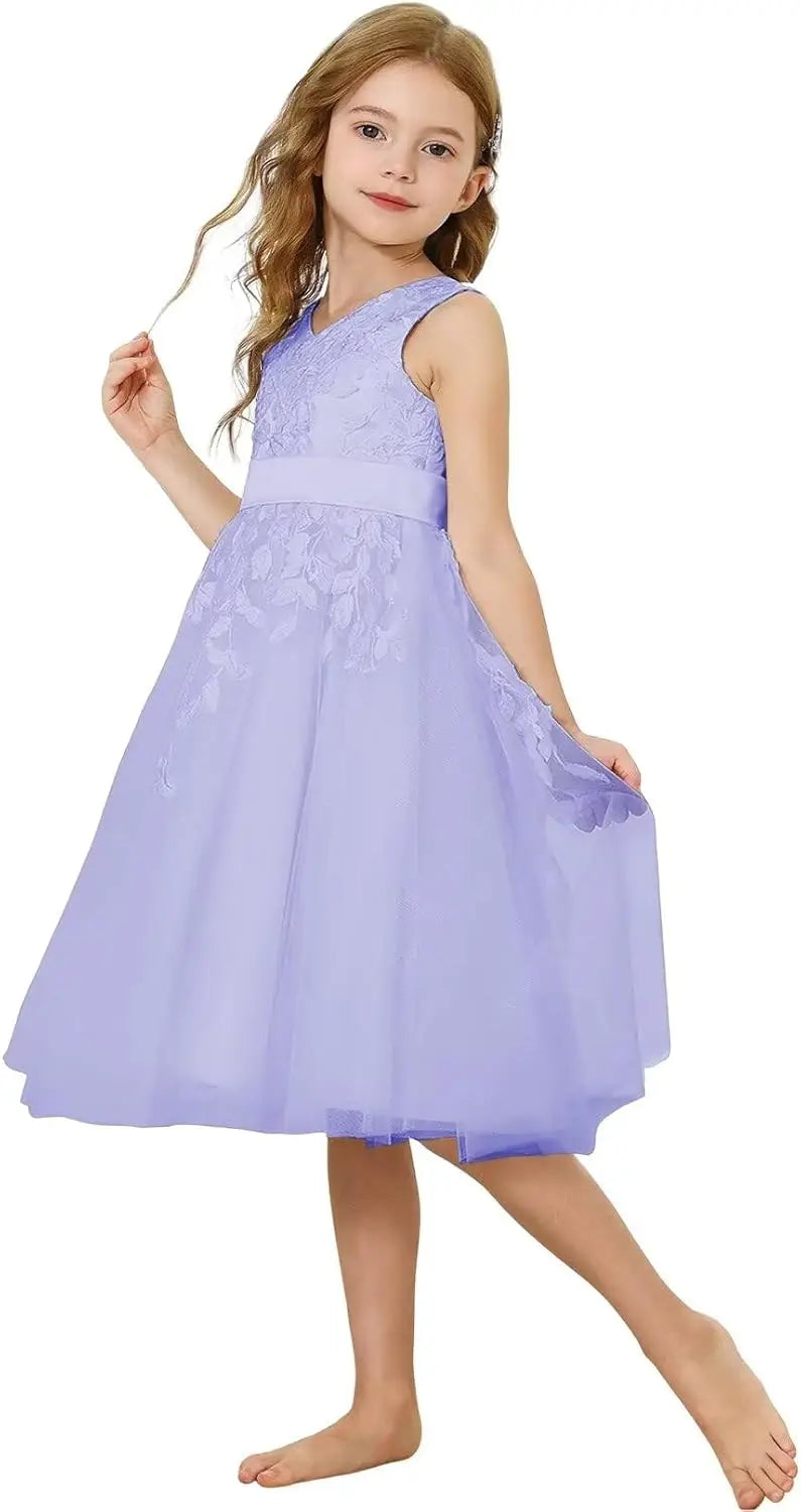 Lace Flower Girl Dresses for Wedding Kids Puffy Tulle Communion Dress Pageant Party Prom Ball Gowns with Bow Knot