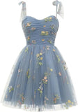 Vestidos de fiesta de tul con tirantes anudados para mujer, vestidos de novia con bordado de flores, vestidos cortos formales para fiesta, mini vestidos de bienvenida 