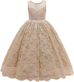 Full Lace Flower Girls Dress Long A Line Bridesmaid Wedding Tulle Dresses Birthday Formal Party Ball Gown girls party dress